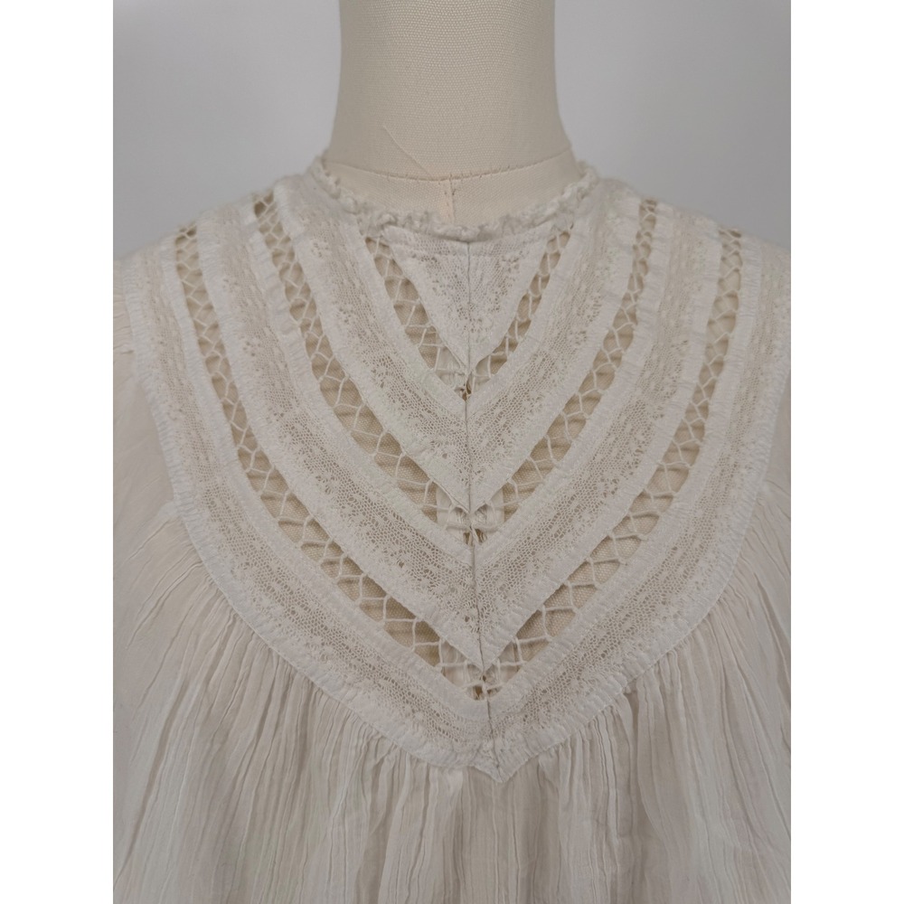 Vintage-Inspired Cream Lace Yoke Women's Top